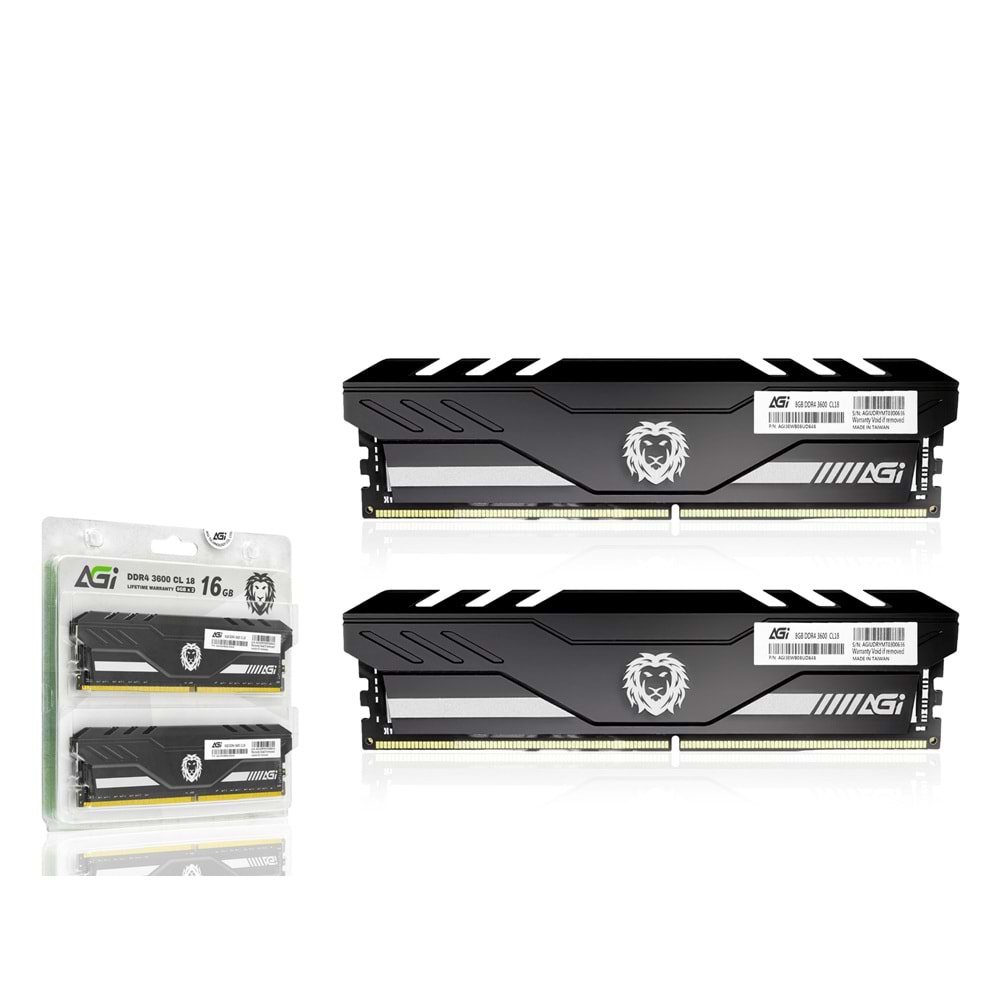 AGI AGI3EWB08UD848 DDR4 3600 MHz UDIMM CL18 Soğutuculu PC RAM 16 GB Kit 2x8 GB