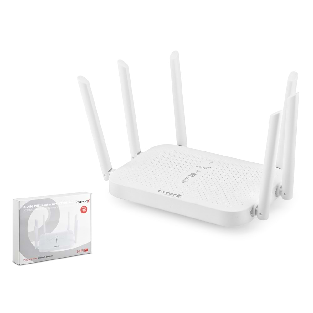 APRONX APXCPE08 CP109 4G LTE 5G WiFi 6 Modem Router 300 Mbps 4 Port Beyaz