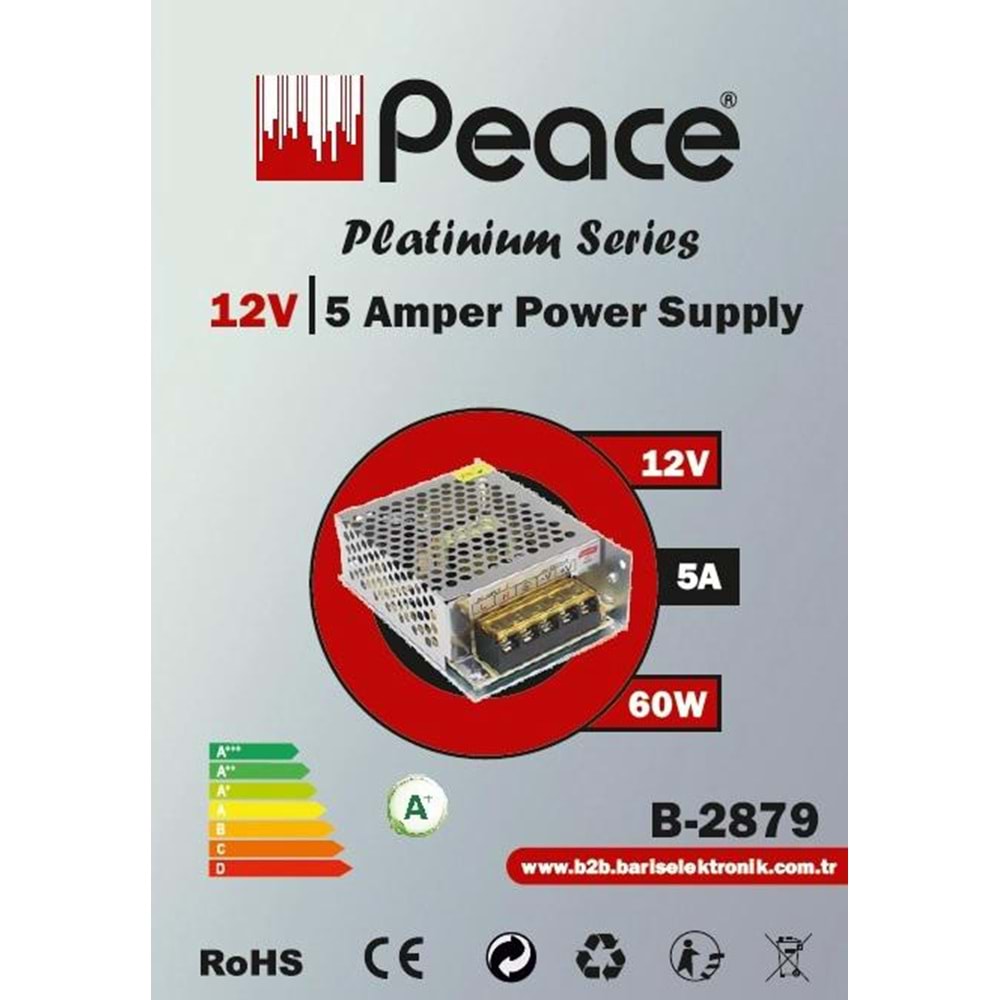 PEACE B2879 LED Kamera Adaptörü Metal Kasalı 60W 12V 5A
