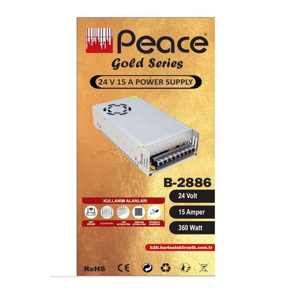 PEACE B2886 LED Kamera Adaptörü Metal Kasalı Fanlı 360W 24V 15A