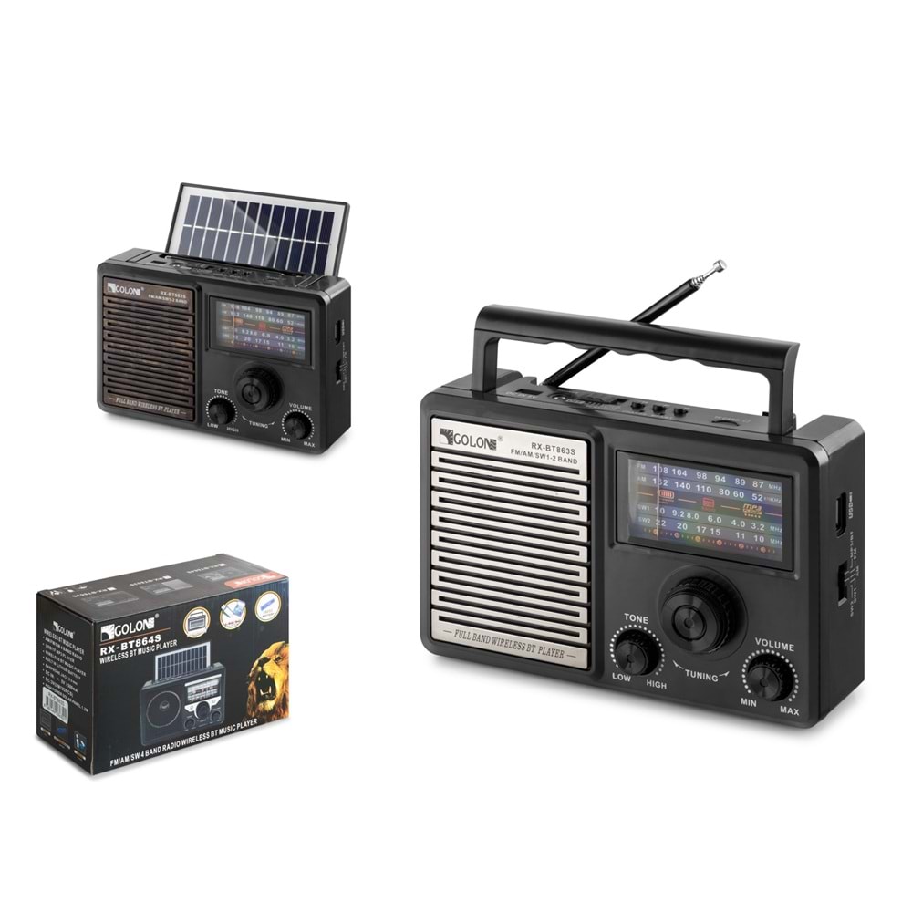 GOLON BT863S Bluetooth Nostalji Solar Speaker Siyah