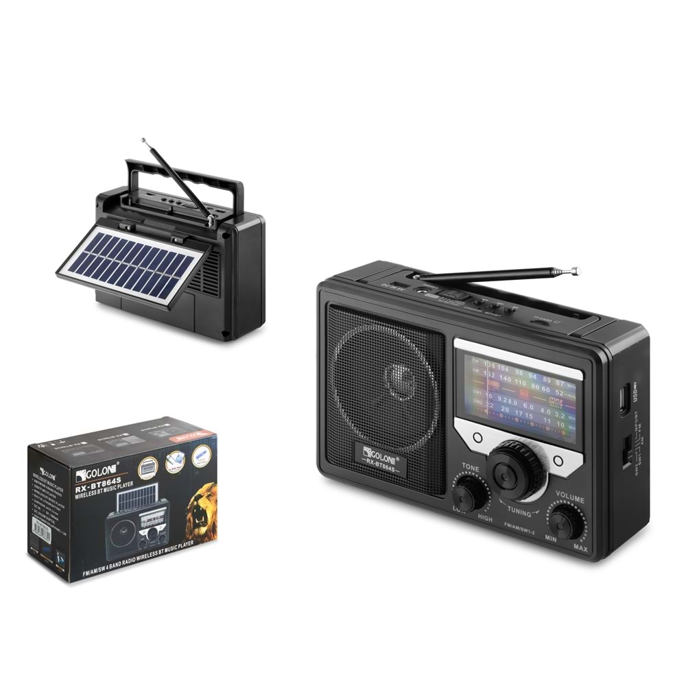 GOLON BT864S Bluetooth Nostalji Solar Speaker Siyah