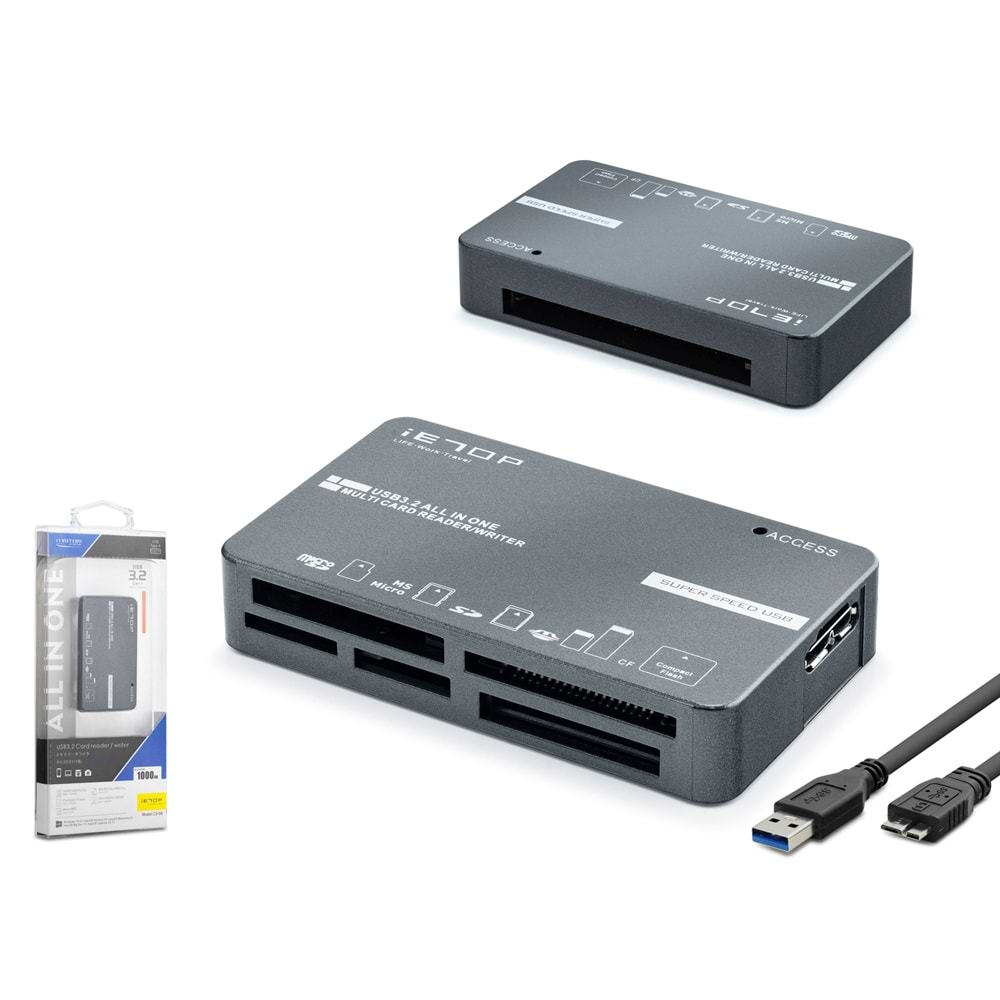 iETOP C308 USB 3.2 Gen1 All in One Kart Okuyucu CF SD MicroSD MS XD 5 Gbps Siyah