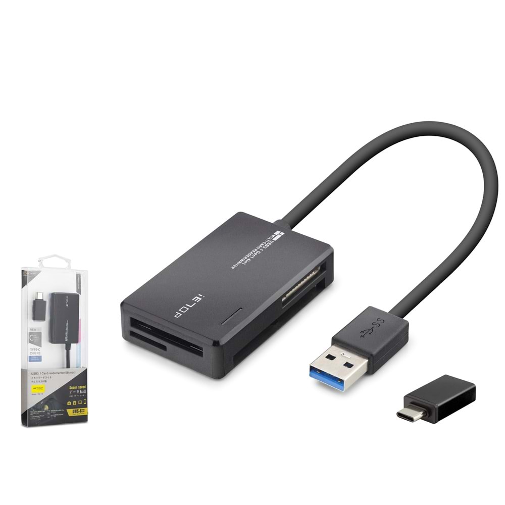 iETOP C313 USB Type-C 3.2 Gen1 All in One Kart Okuyucu CF SD MicroSD MS 5 Gbps Siyah
