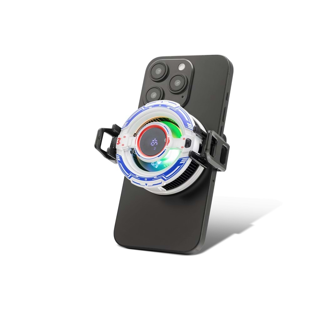 HADRON CX16 Manyetik Klipsli Telefon Soğutucu Fan RGB Isı Göstergeli Beyaz