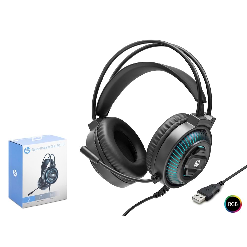 HP DHE8001U USB RGB Over-Ear Mikrofonlu Gaming Kulaklık Siyah