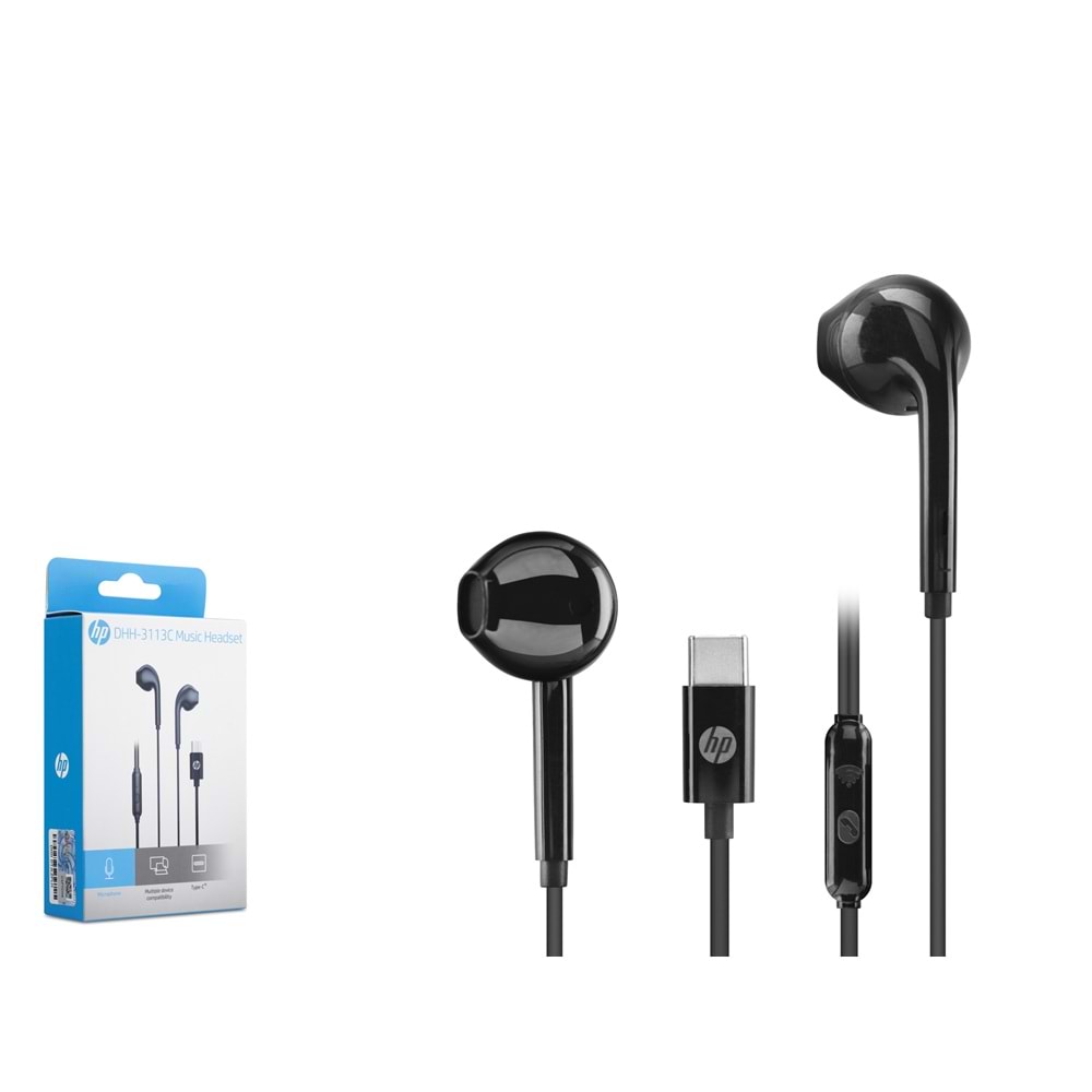 HP DHH3113CBK Kablolu Kulak İçi Mikrofonlu Kulaklık Type-C PC Telefon Uyumlu Siyah