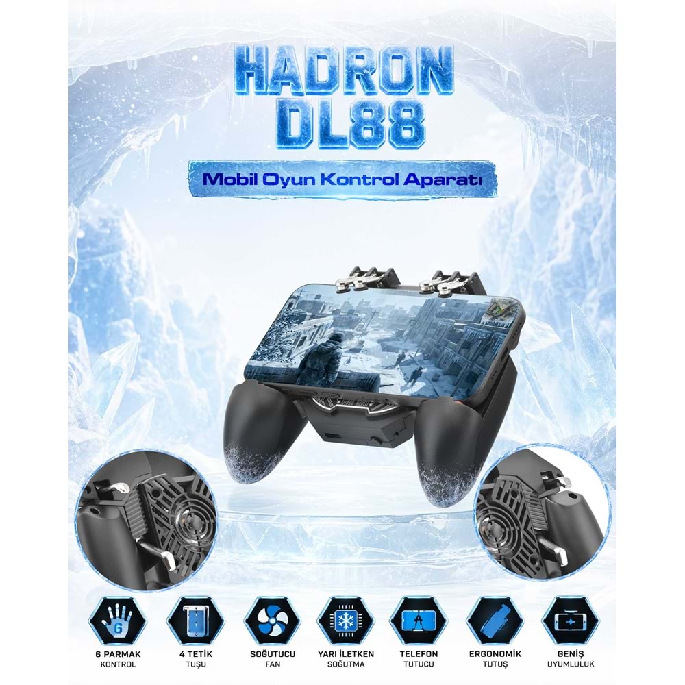 HADRON DL88 Soğutucu Fanlı Telefon Tutuculu Mobil Gamepad 4 Butonlu Siyah