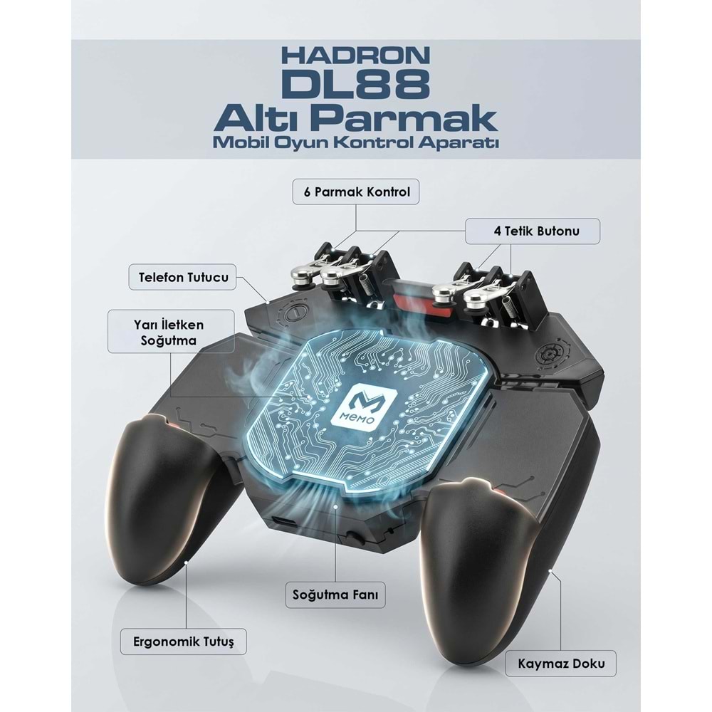 HADRON DL88 Soğutucu Fanlı Telefon Tutuculu Mobil Gamepad 4 Butonlu Siyah