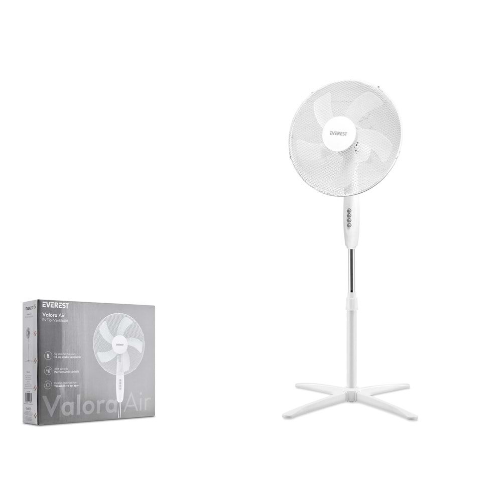EVEREST FAN10 Valora Air Ayarlanabilir Ayaklı Vantilatör 16 İnç 45W 1200 RPM 3 Kademeli Beyaz