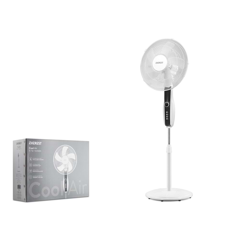 EVEREST FAN11 CoolAir Ayarlanabilir Ayaklı Vantilatör 16 İnç 50W 1200 RPM 3 Kademeli Beyaz