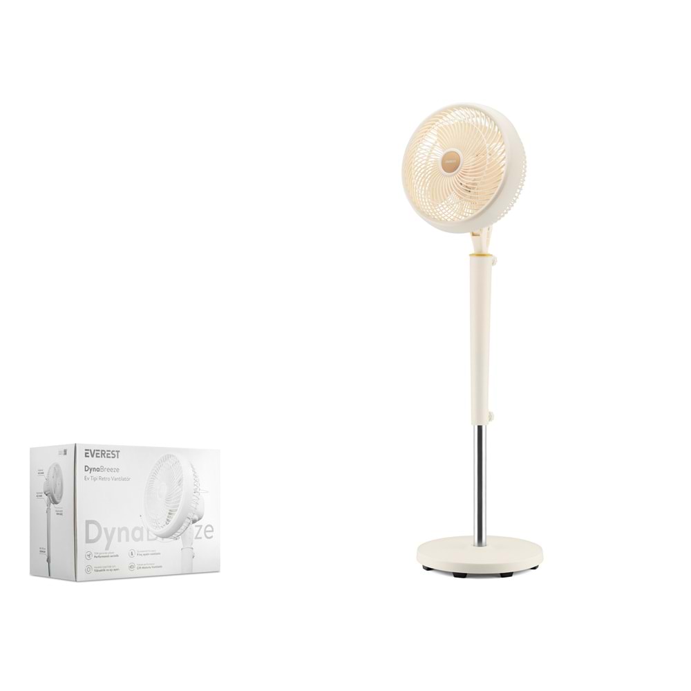 EVEREST FAN12 DynaBreeze Ayarlanabilir Ayaklı Retro Vantilatör 9 İnç 70W 2000 RPM 3 Kademeli Krem