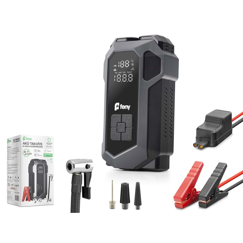 FENY FNAT16 16000 mAh 5V 3A Akü Takviye Cihazı Hava Kompresörlü Powerbank Siyah