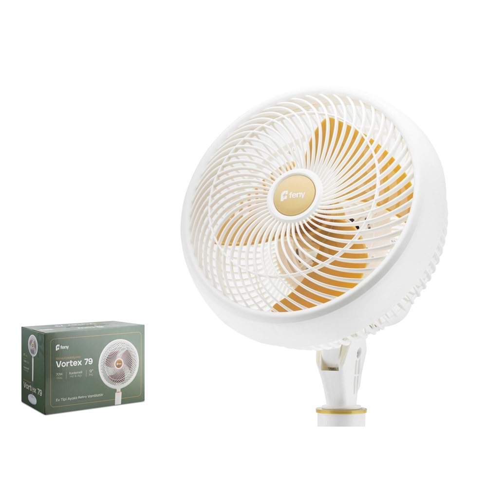 FENY FNF15 Vortex 79 Ayarlanabilir Ayaklı Retro Vantilatör 9 İnç 70W 3 Kademeli Beyaz