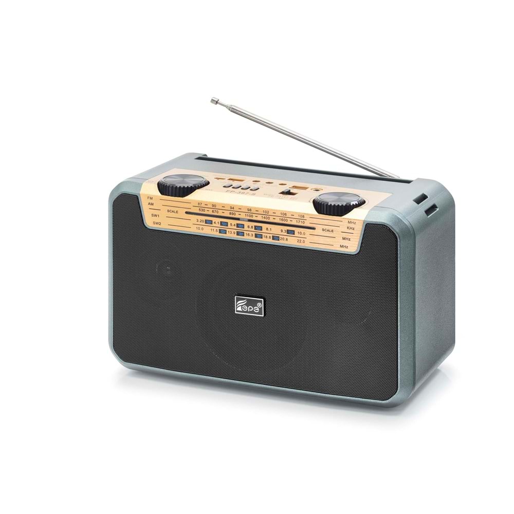 FEPE FP397S Bluetooth FM Radyo USB TF AUX Solar Şarjlı Çift LED Aydınlatmalı 24W Kamp Hoparlör