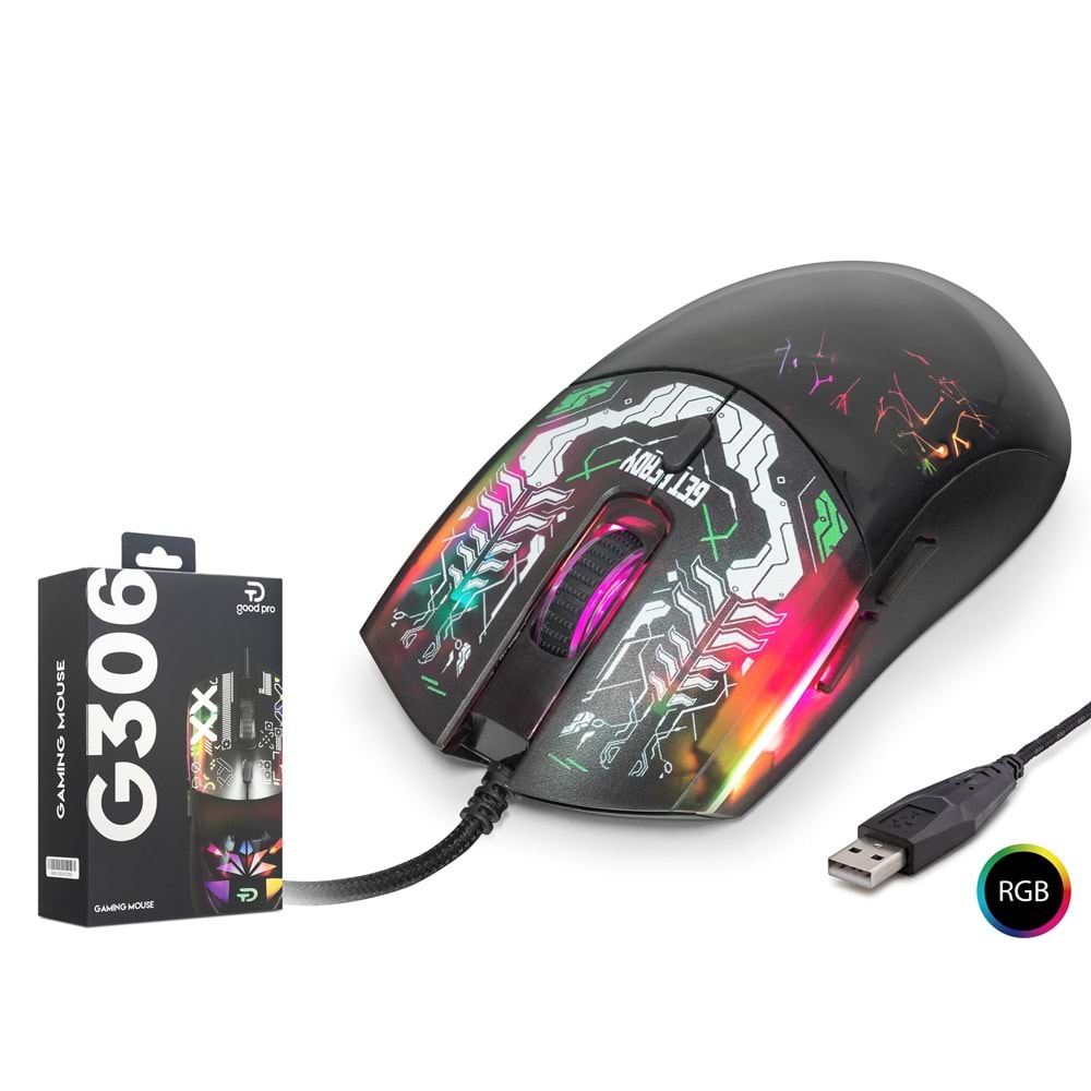 GOOD PRO G306A RGB Gaming Mouse 7200 DPI Graffiti Desenli Siyah