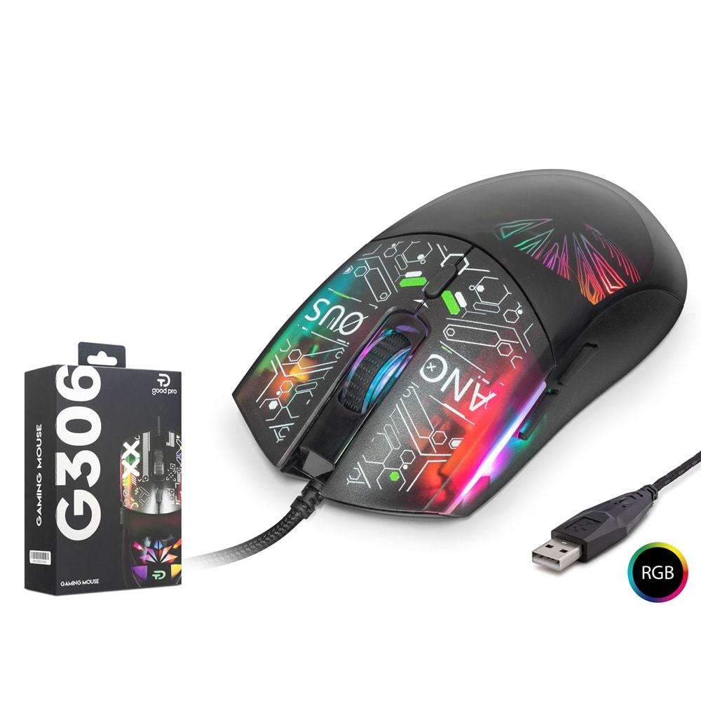 GOOD PRO G306C RGB Gaming Mouse 7200 DPI Soyut Art Desenli Siyah
