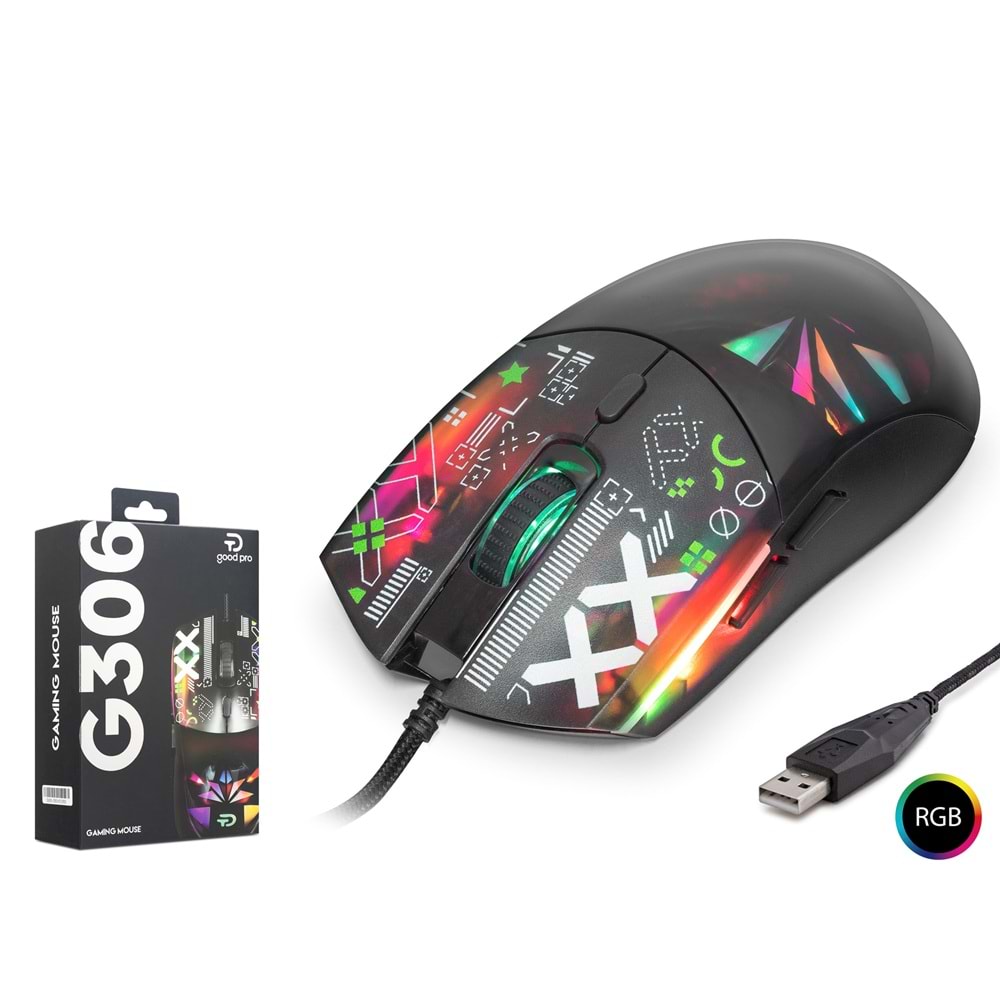 GOOD PRO G306D RGB Gaming Mouse 7200 DPI Cyber Desenli Siyah