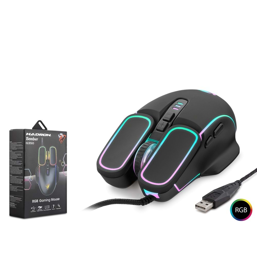 HADRON Bomber G350 RGB Gaming Mouse 6400 DPI 7 Tuş Siyah