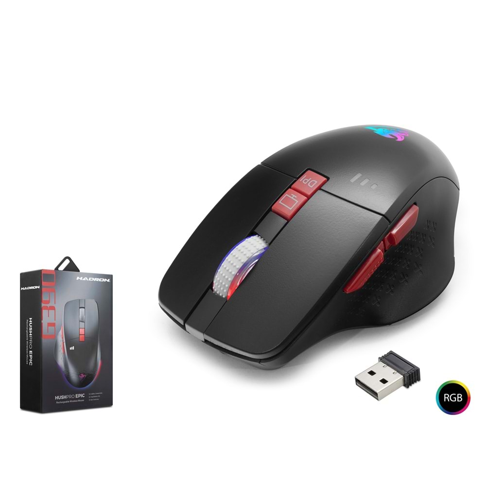 HADRON G390 Şarjlı Kablosuz Sessiz RGB Gaming Mouse 2.4 GHz 1600 DPI Siyah