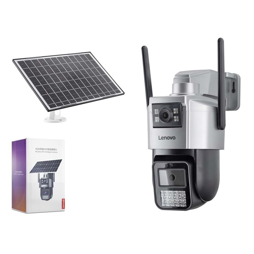 LENOVO G4S4 Smart Solar 4G SIM Kartlı IP Güvenlik Kamerası 2 x 3MP AOV PTZ Gri Siyah