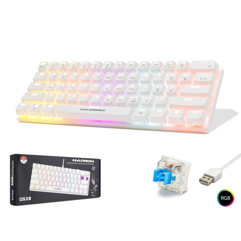 HADRON G508B Mekanik Gaming Mini Klavye Blue Switch RGB 61 Tuş Beyaz