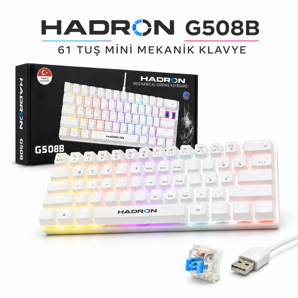 HADRON G508B Mekanik Gaming Mini Klavye Blue Switch RGB 61 Tuş Beyaz