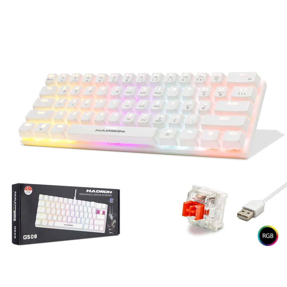 HADRON G508R Mekanik Gaming Mini Klavye Red Switch RGB 61 Tuş Beyaz