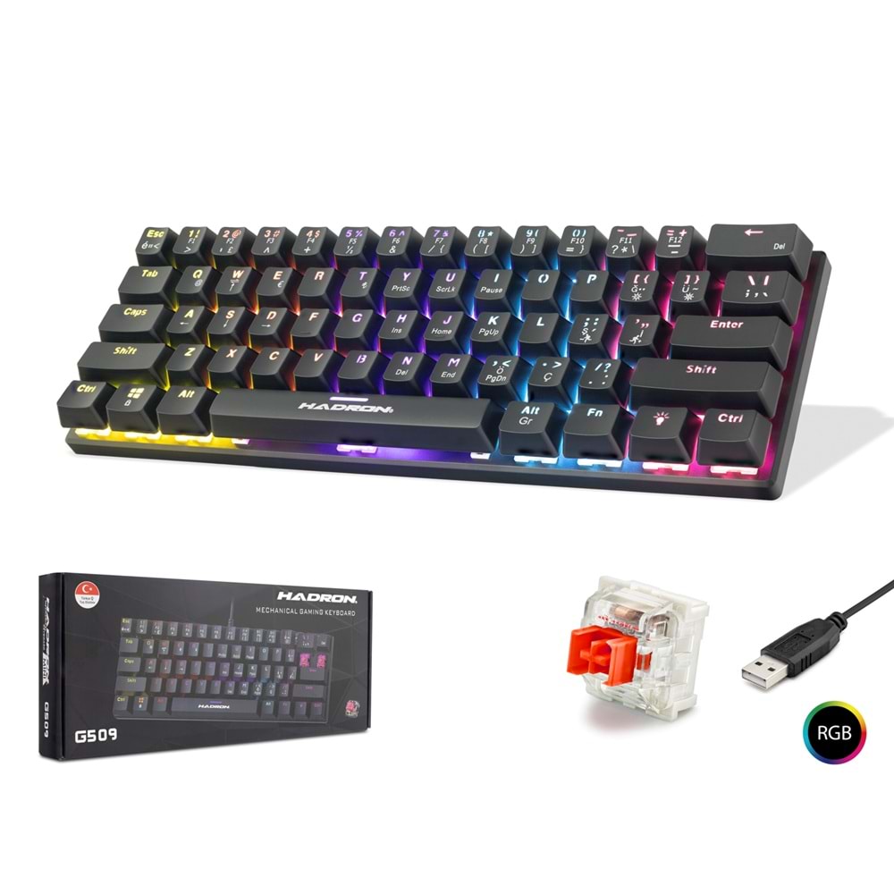 HADRON G509R Mekanik Gaming Mini Klavye Red Switch RGB 61 Tuş Siyah