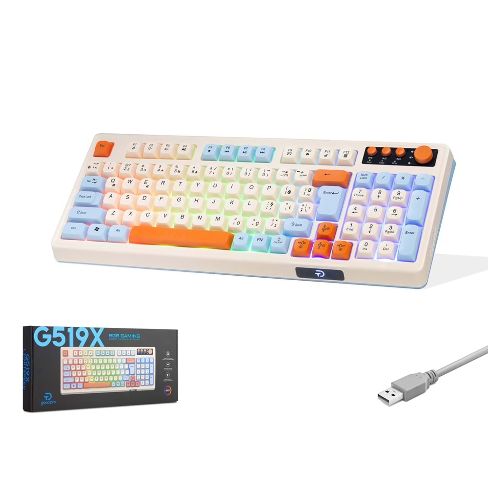 GOOD PRO G519X Multimedya Gaming Klavye RGB 104 Tuş Beyaz