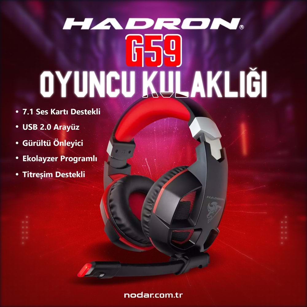 HADRON G59 USB LED 7.1 Surround Over-Ear Mikrofonlu Gaming Kulaklık PS4 Uyumlu Siyah Kırmızı