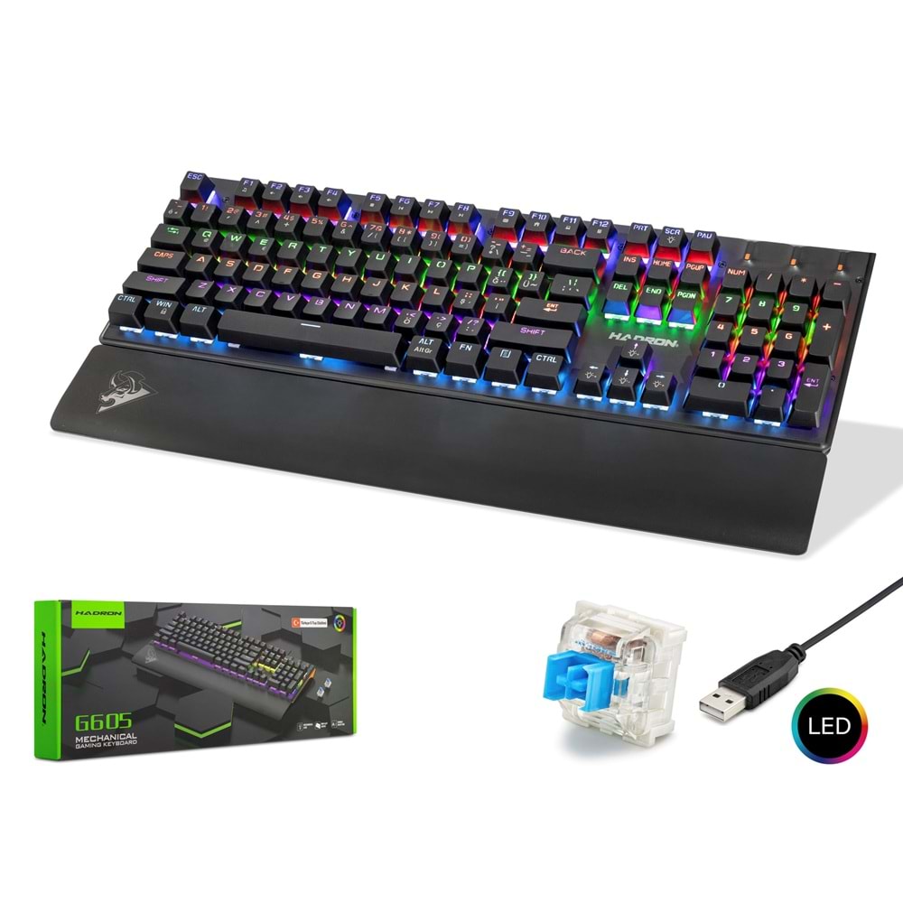 HADRON G605 Mekanik Gaming Klavye Blue Switch Bilek Destekli RGB 104 Tuş Siyah