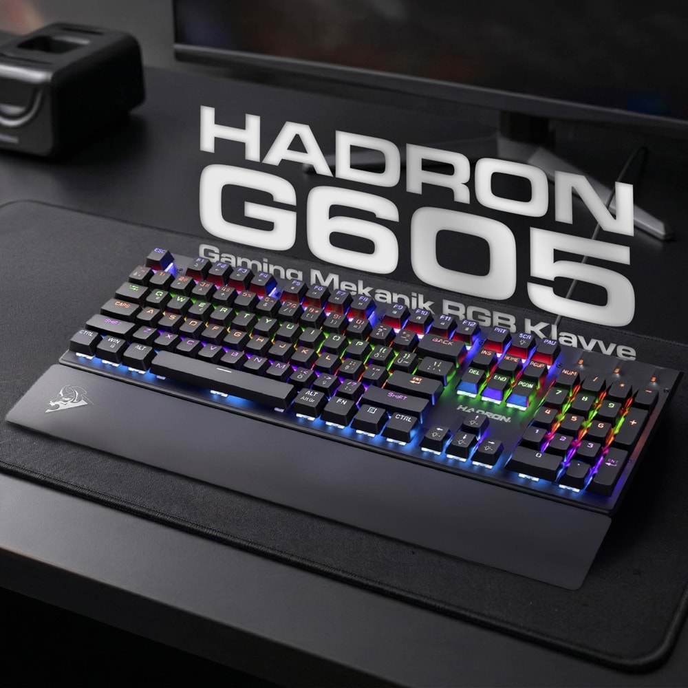 HADRON G605 Mekanik Gaming Klavye Blue Switch Bilek Destekli RGB 104 Tuş Siyah