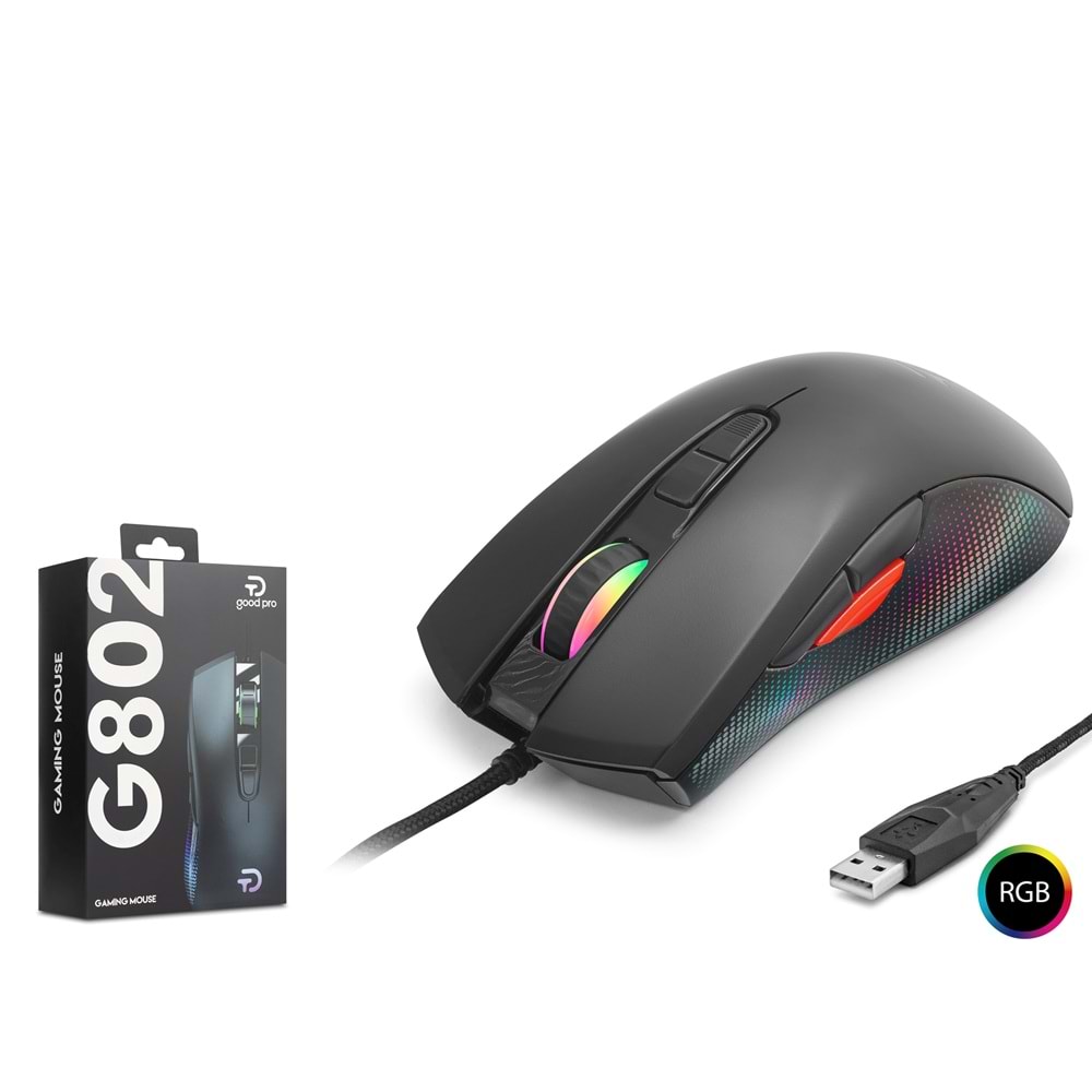 GOOD PRO G802 RGB Gaming Mouse 7200 DPI 8 Tuş 1000Hz Siyah