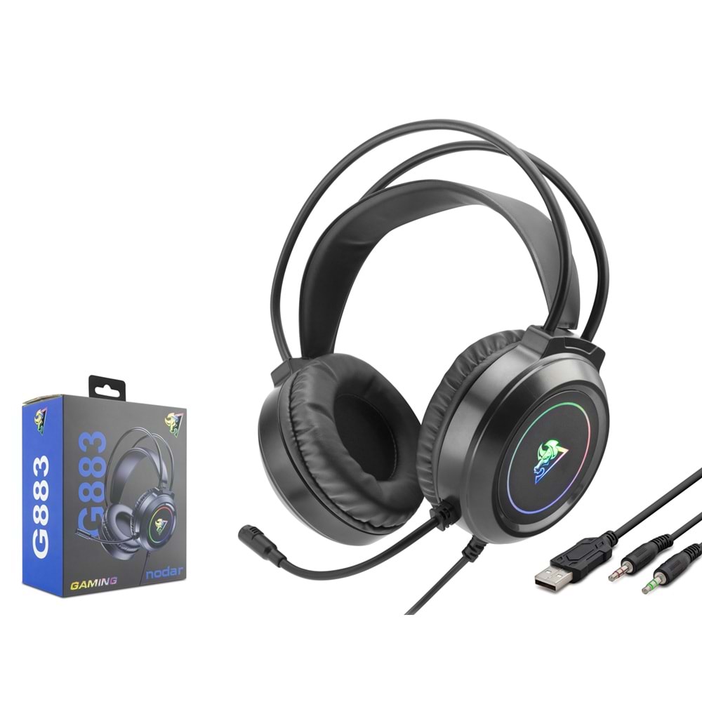 NODAR G883 2x 3.5 mm USB RGB Aydınlatmalı Over-Ear Mikrofonlu Gaming Kulaklık Siyah