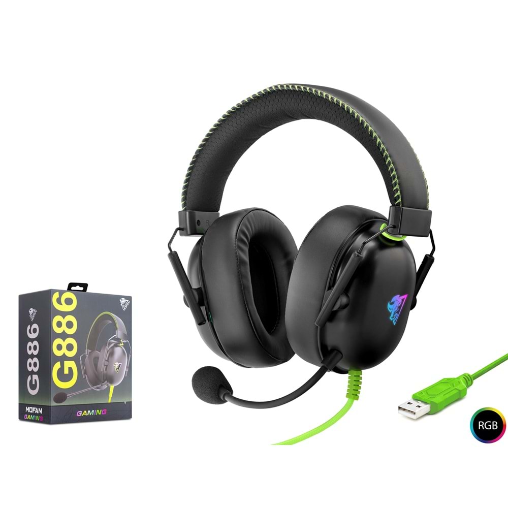 MOFAN G886 USB RGB 7.1 Surround Over-Ear Mikrofonlu Gaming Kulaklık Siyah