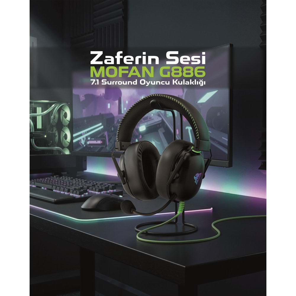 MOFAN G886 USB RGB 7.1 Surround Over-Ear Mikrofonlu Gaming Kulaklık Siyah