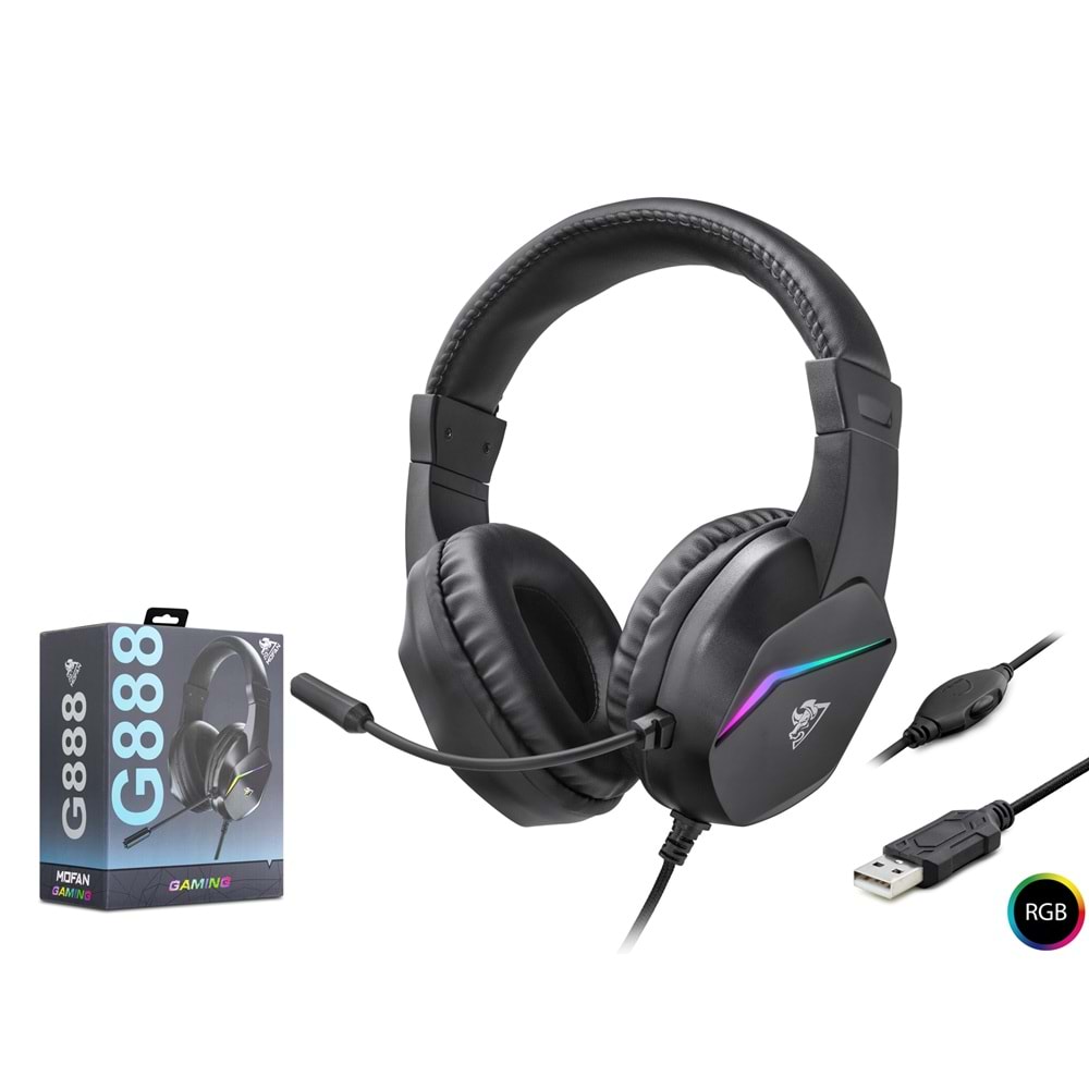 MOFAN G888 USB RGB Over-Ear Mikrofonlu Gaming Kulaklık Siyah