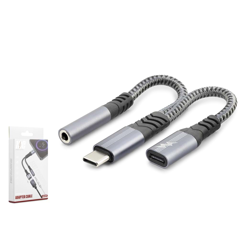 HADRON GJ018 Type-C 3.5 mm Araç Şarj Ses Ayırıcı Kablo Siyah