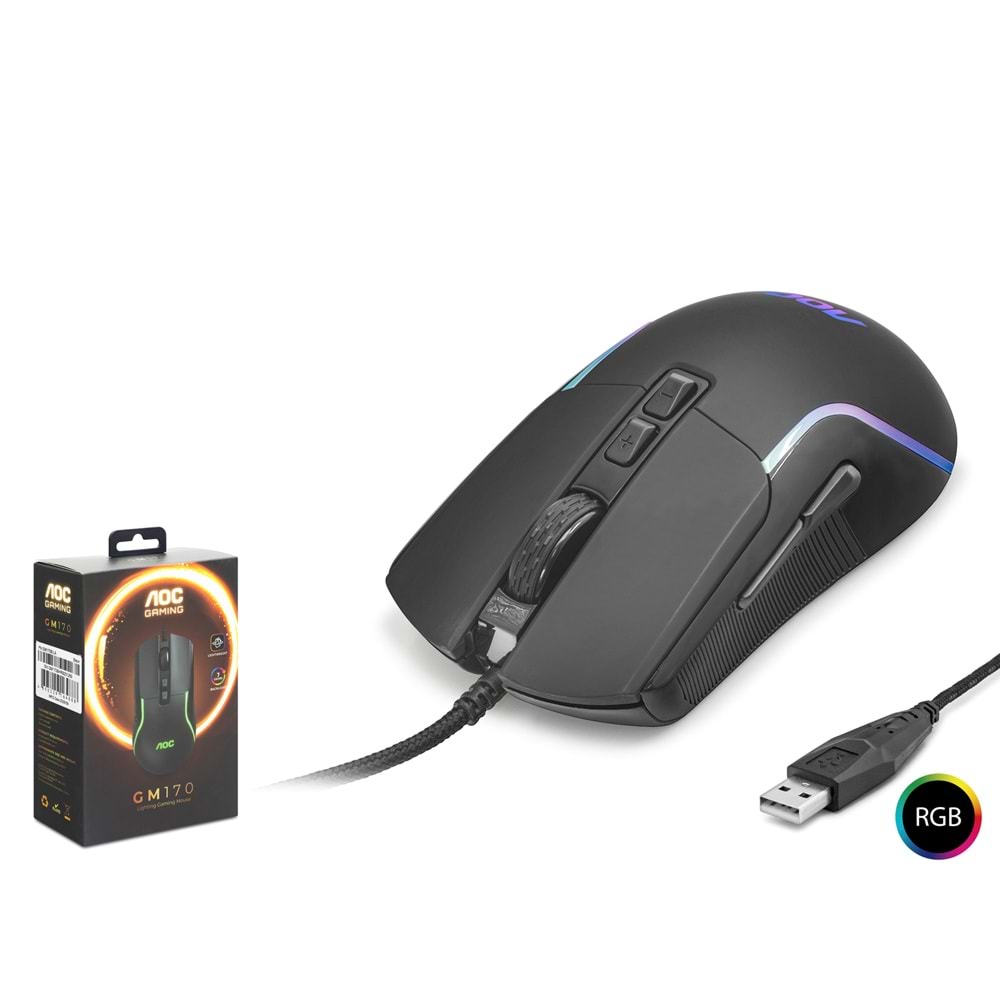 AOC GM170B RGB Gaming Mouse 7200 DPI 7 Tuş Siyah