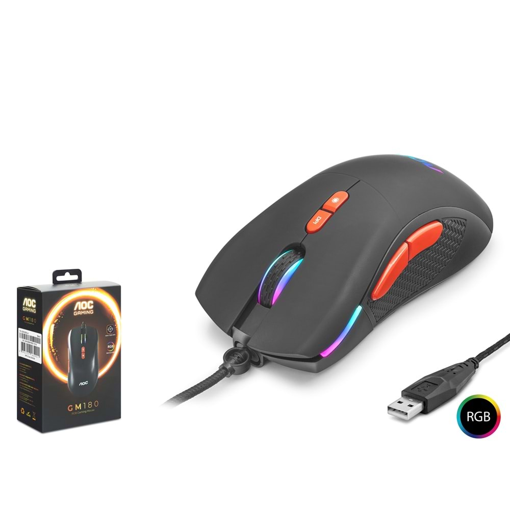 AOC GM180B RGB Gaming Mouse 7200 DPI 7 Tuş Siyah
