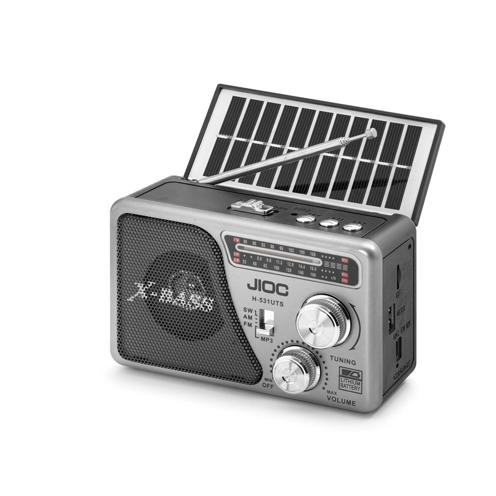 JIOC H531UTS Nostaljik FM AM SW Radyo USB TF Solar Şarjlı LED El Fenerli 3W Taşınabilir Kamp Radyosu