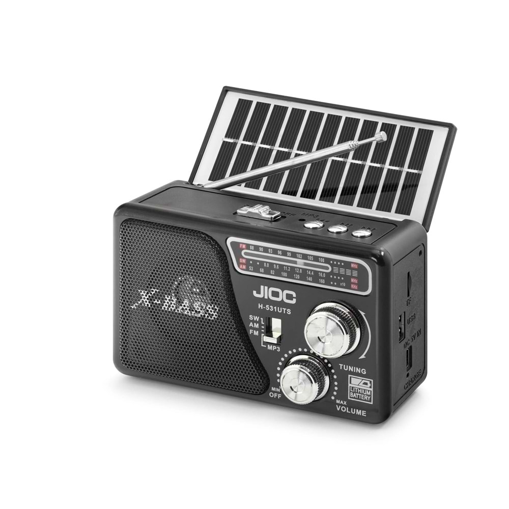 JIOC H531UTS Nostaljik FM AM SW Radyo USB TF Solar Şarjlı LED El Fenerli 3W Taşınabilir Kamp Radyosu