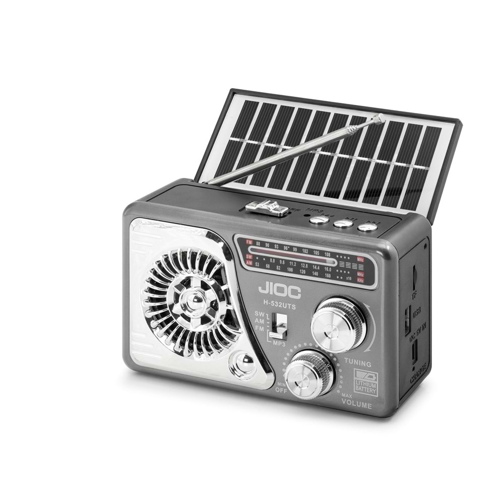 JIOC H532UTS Nostaljik FM AM SW Radyo USB TF Solar Şarjlı LED El Fenerli 3W Taşınabilir Kamp Radyosu