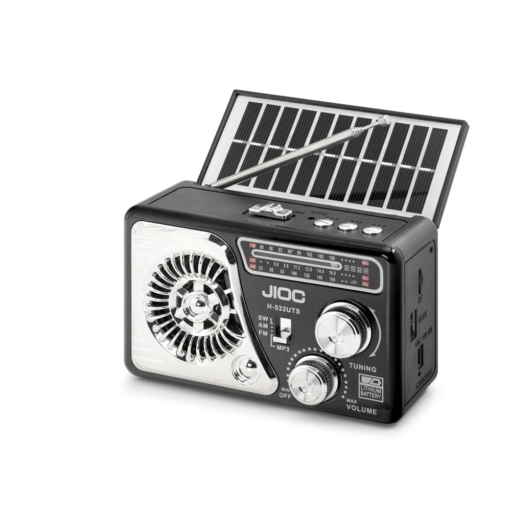 JIOC H532UTS Nostaljik FM AM SW Radyo USB TF Solar Şarjlı LED El Fenerli 3W Taşınabilir Kamp Radyosu