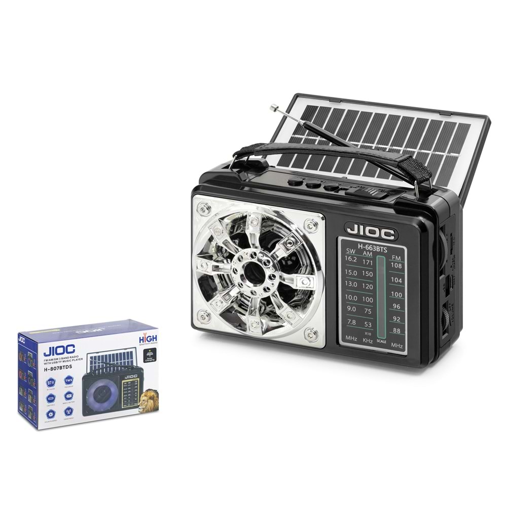JIOC H663BTS Bluetooth Nostaljik FM Radyo TWS USB TF Solar Şarjlı 3W Taşınabilir Hoparlör
