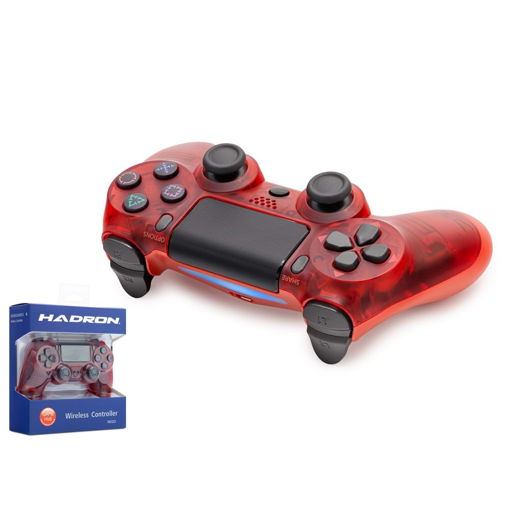 HADRON HD323E Bluetooth GamePad Oyun Kolu PS4 Uyumlu DoubleShock 4 Şeffaf Kırmızı