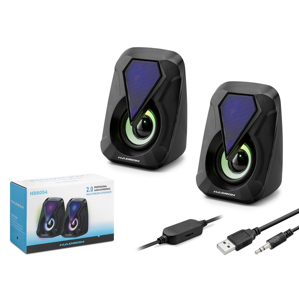 HADRON HD6054 Masaüstü Hoparlör 2.0 Kanal USB 3.5 mm LED Siyah