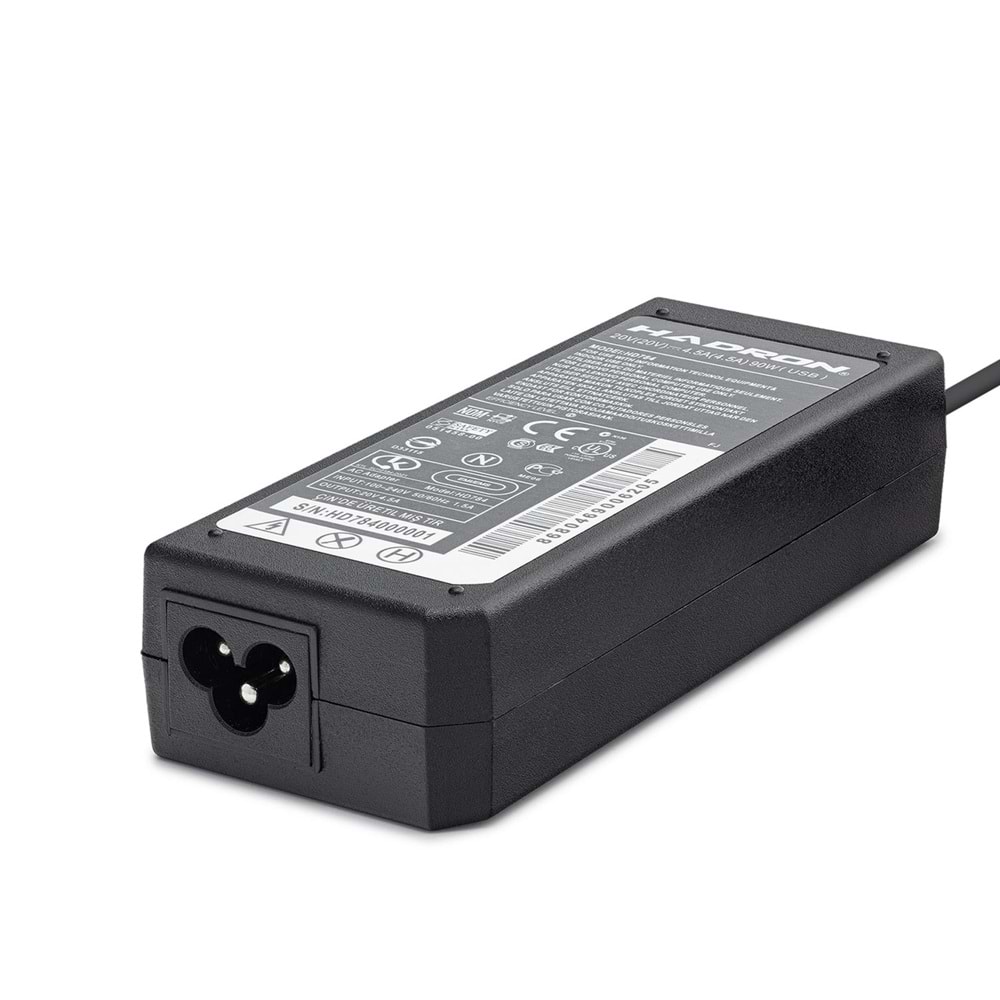 HADRON HD784 Laptop Adaptörü 90W 20V 4.5A USB Tip Siyah
