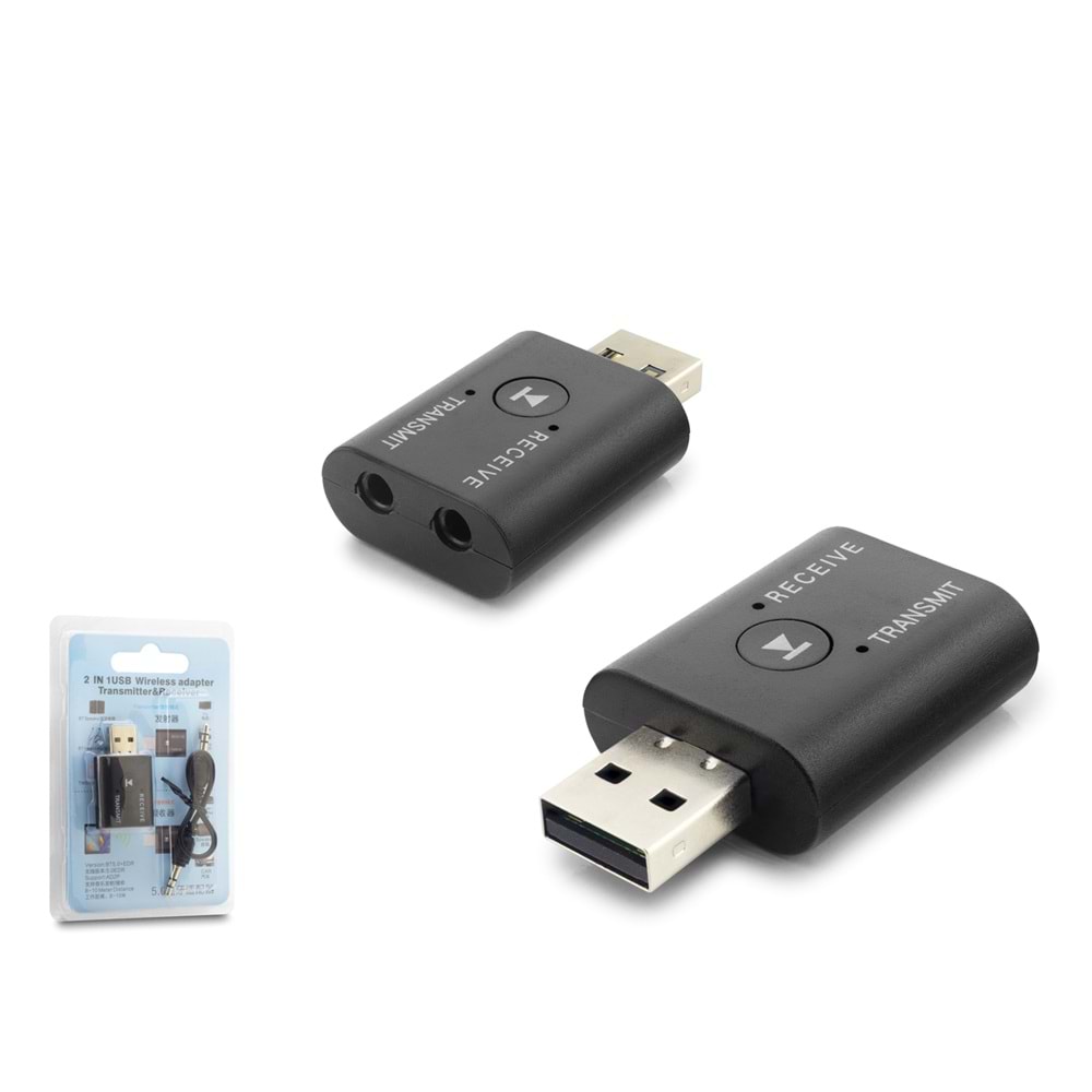 HADRON HD9006 USB Bluetooth Ses Verici Alıcı Adaptör 2 in 1 Siyah